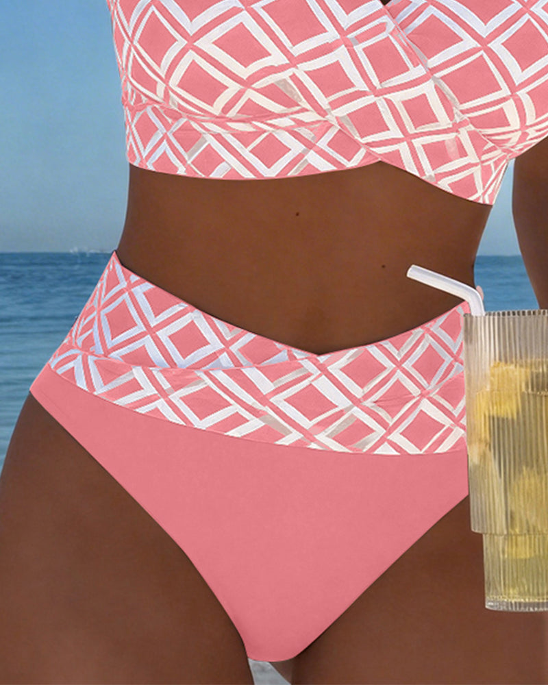 Bikini de dos piezas con top estilo sujetador y motivo diamante