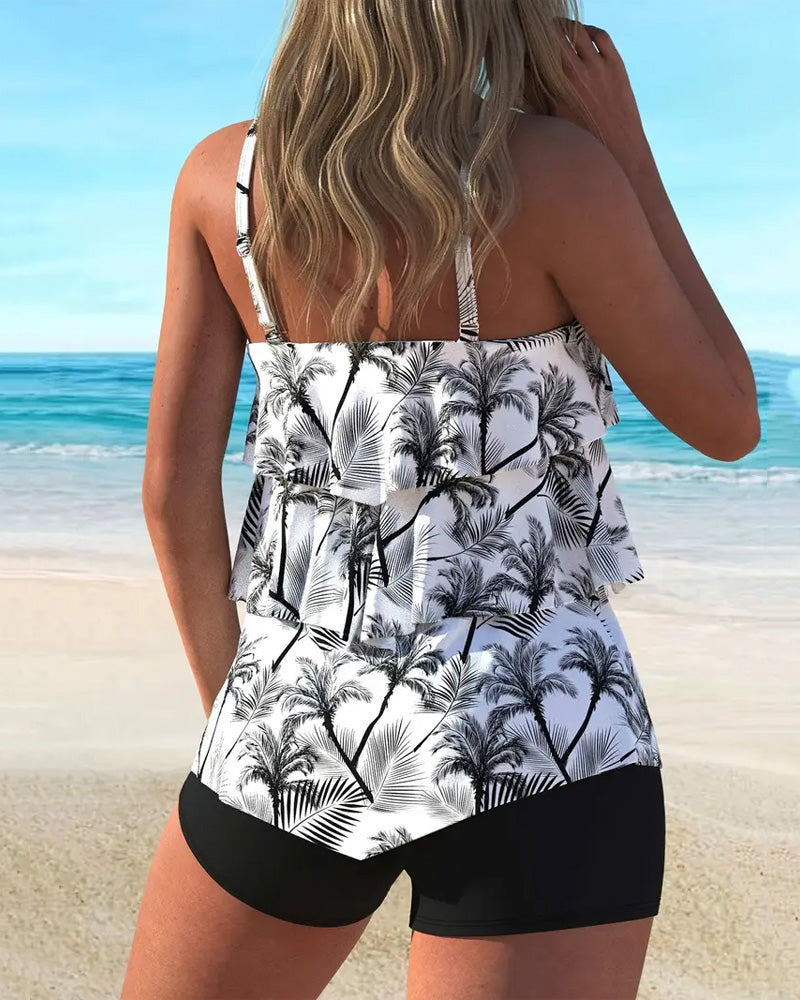 Tankini a la moda con tirantes estampado de dos piezas