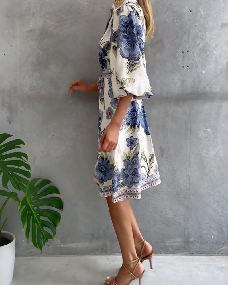 Luciana | Vestido de manga farol con cuello cranté