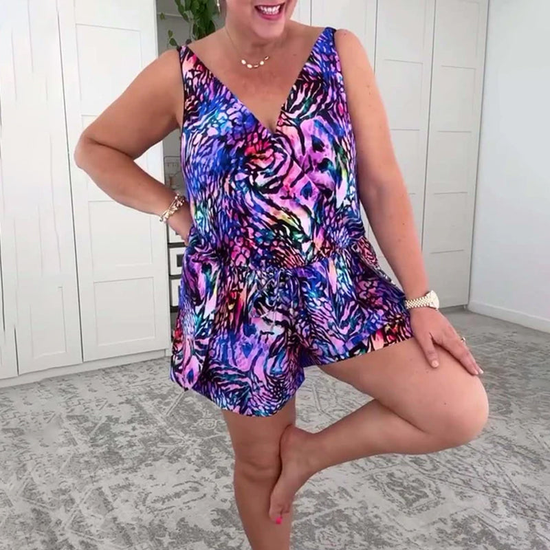 Traje de baño de una pieza con escote en V y estampado colorido
