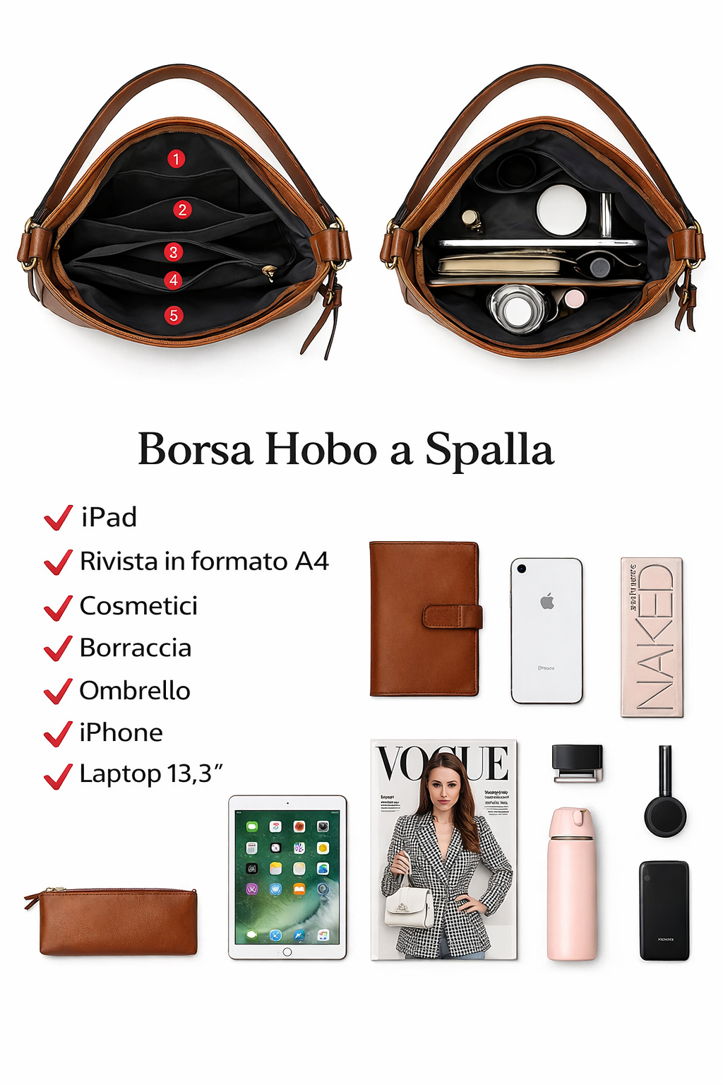 Bolso bandolera a prueba de golpes de cuero de lujo + monedero de regalo