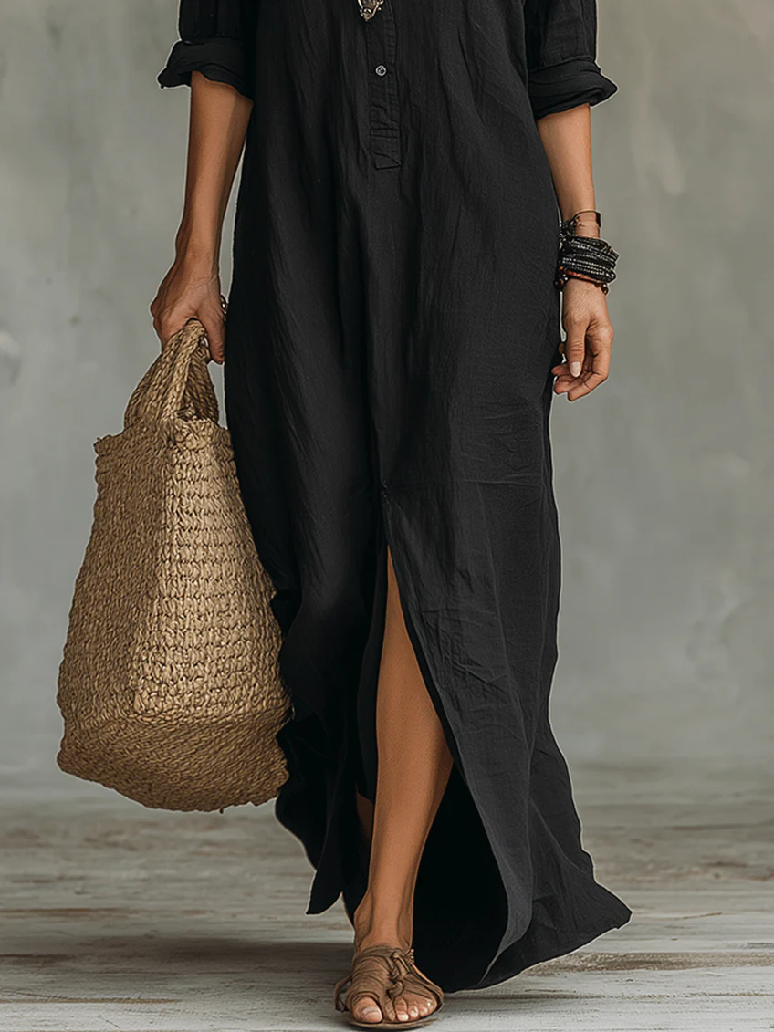 Soline | Vestido maxi negro con botones