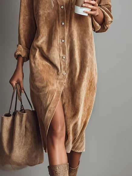 Estela | Vestido midi de terciopelo acanalado