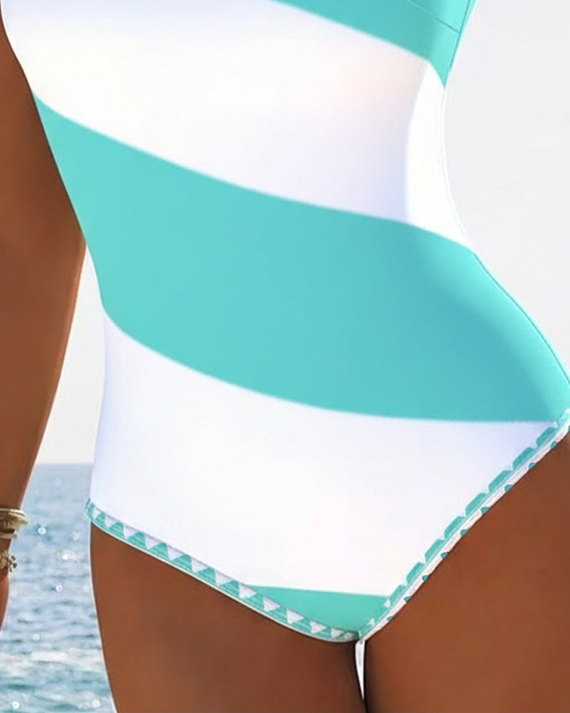 Traje de baño de una pieza con bloques de color rayados