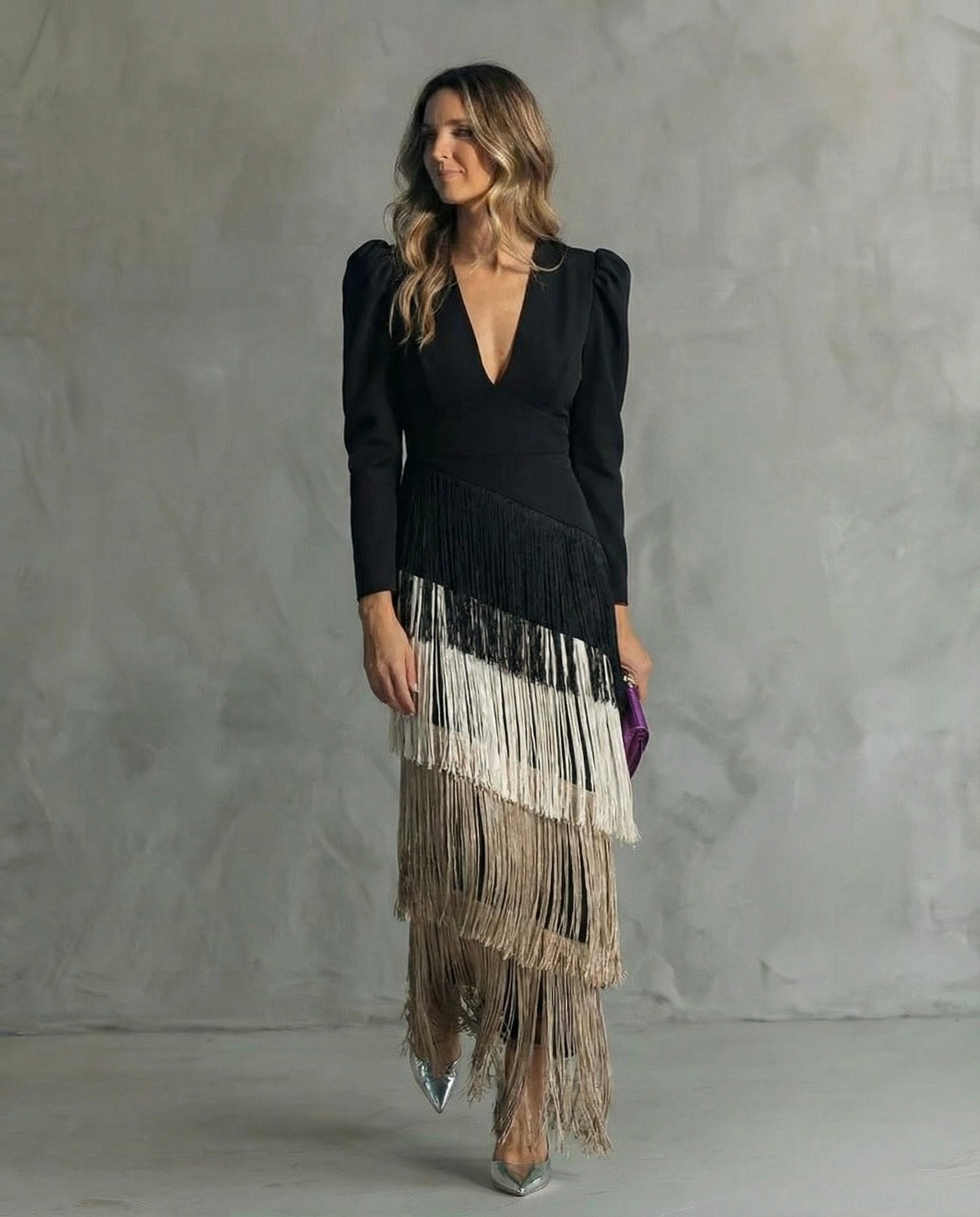Chiara - Vestido elegante con mangas de flecos