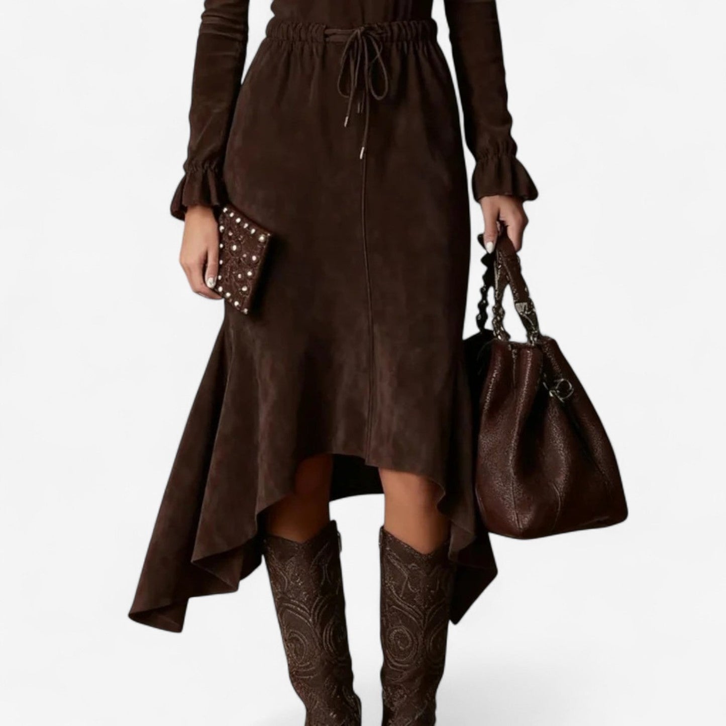 Silvia™ Vestido asimétrico de color chocolate