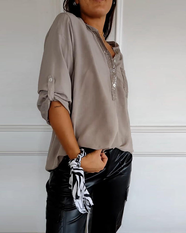 Top casual patchwork con lentejuelas amplio