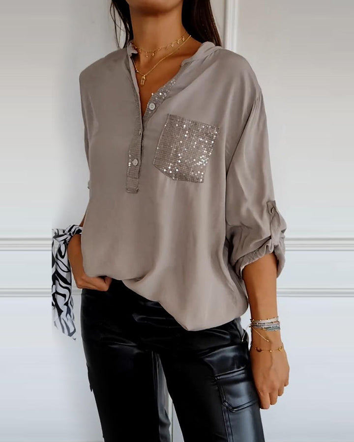 Top casual patchwork con lentejuelas amplio