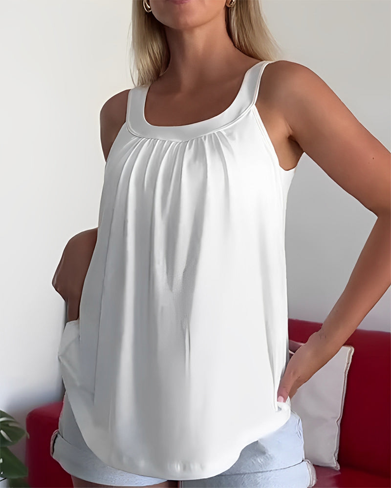 Conjunto de top sin mangas liso y plisado