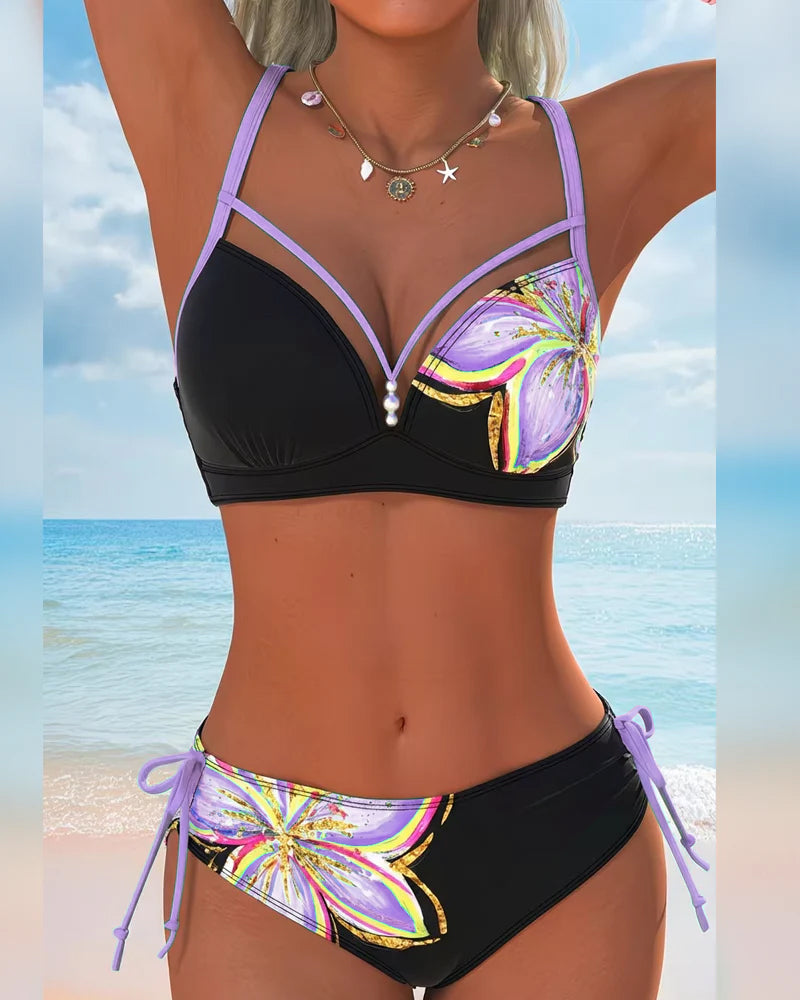 Bralette de bikini con encaje estampado