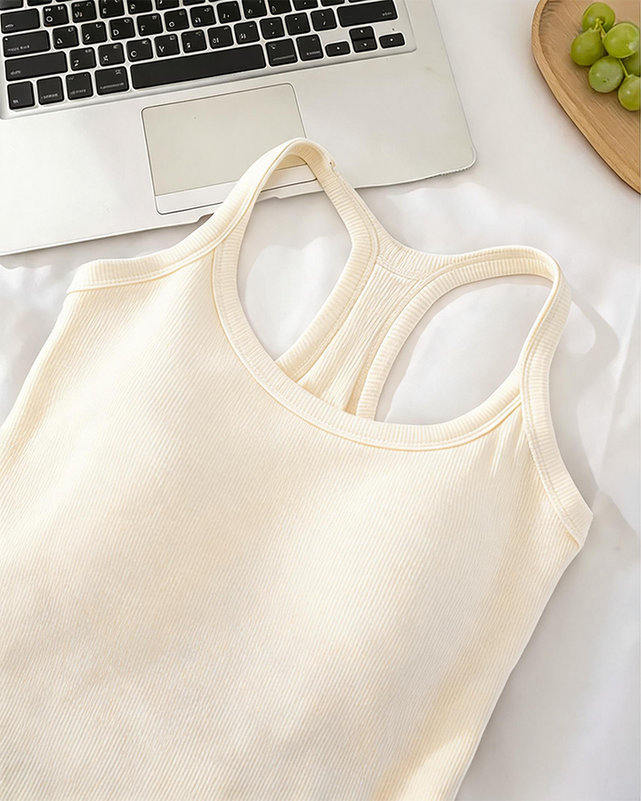 Camiseta sin mangas con sostén integrado de punto canalé liso