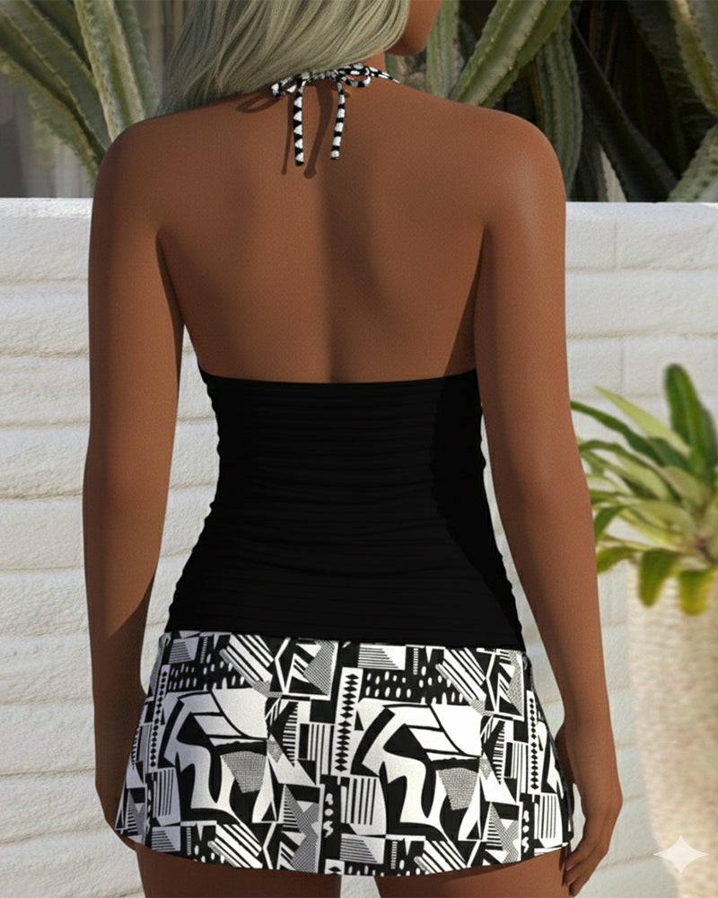 Traje de baño de una pieza con escote en V profundo y peplum