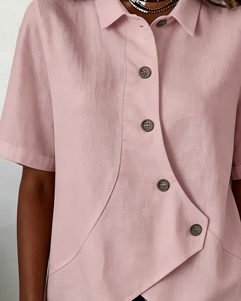 Camisa de algodón-lino asimétrica con botonadura