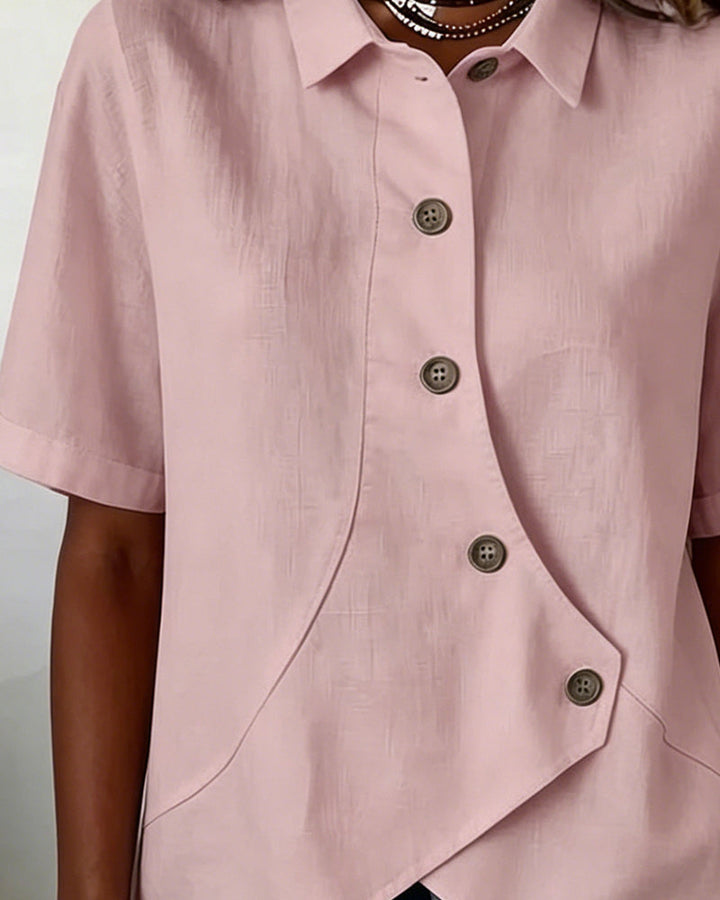 Camisa de algodón-lino asimétrica con botonadura