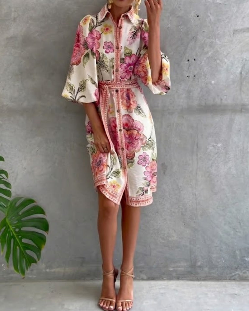 Luciana | Vestido de manga farol con cuello cranté