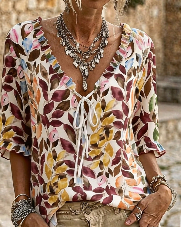 Blusa casual estampada con mangas volantes