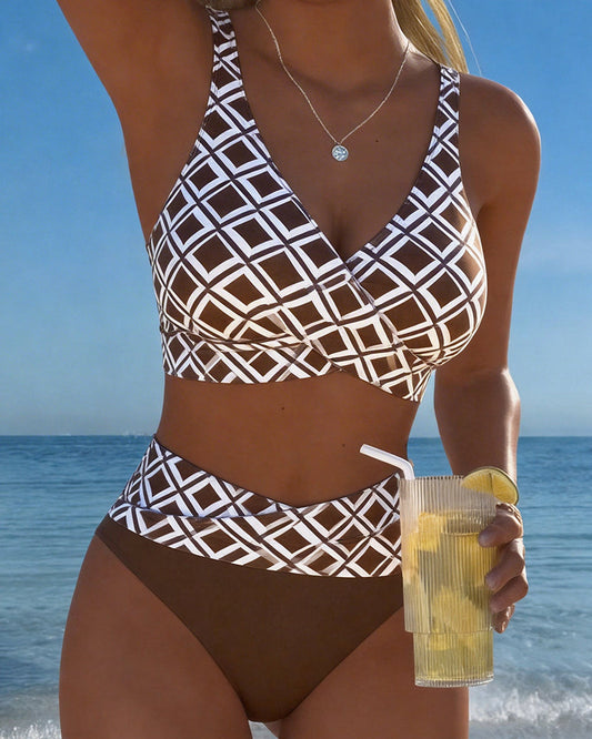 Bikini de dos piezas con top estilo sujetador y motivo diamante