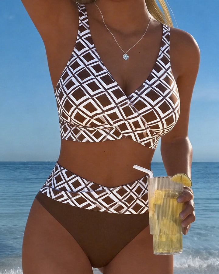 Bikini de dos piezas con top estilo sujetador y motivo diamante