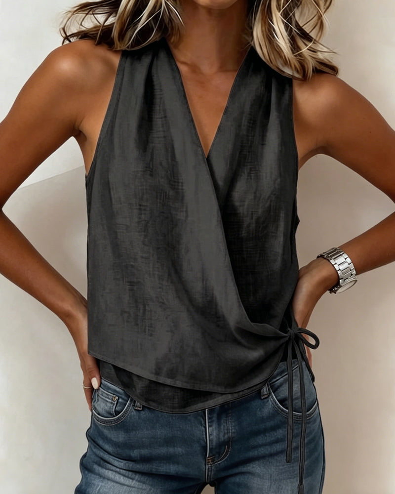 Blusa sin mangas lisa con escote en V