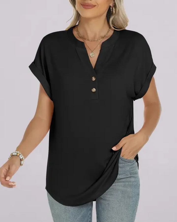 Camiseta lisa con escote en V y mangas cortas