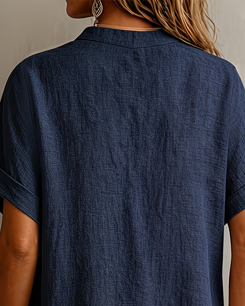 Blusa de escote en V de manga corta holgada