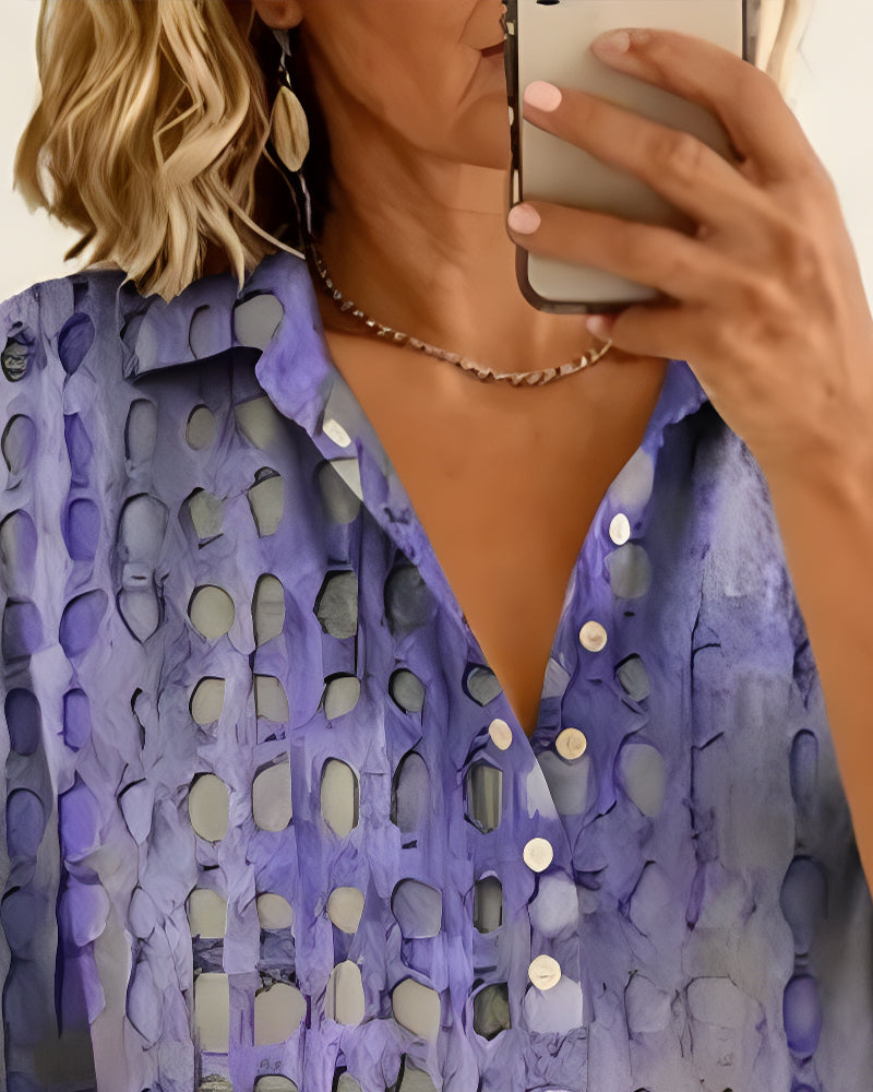 Blusa con estampado de lunares y botón, semipatrón