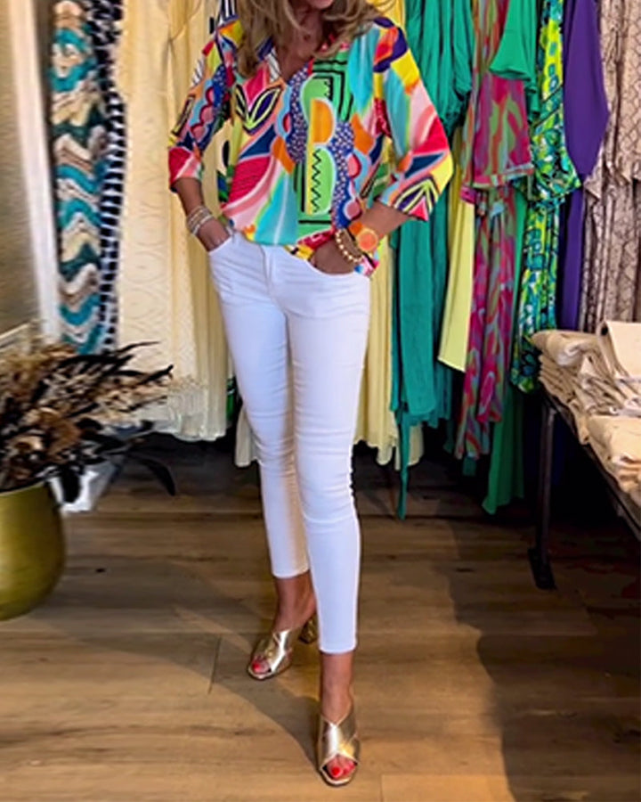 Blusa amplia estampada de manga larga