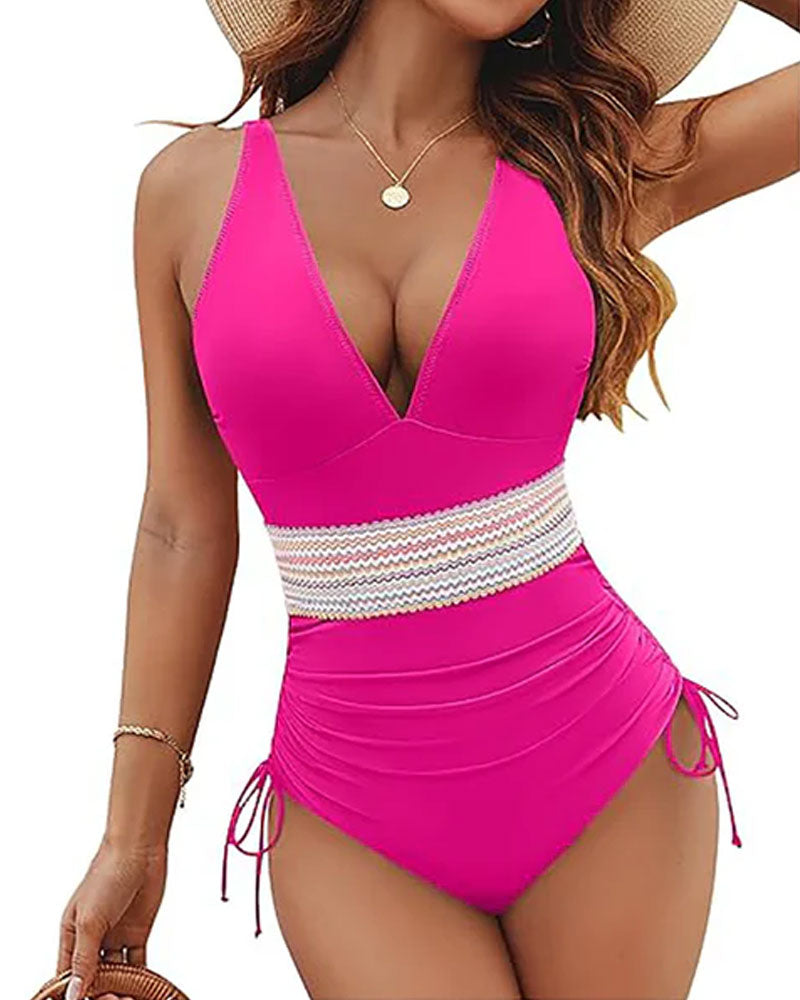 Traje de baño de una pieza adelgazante y modesto para mujer con cordón para control del vientre