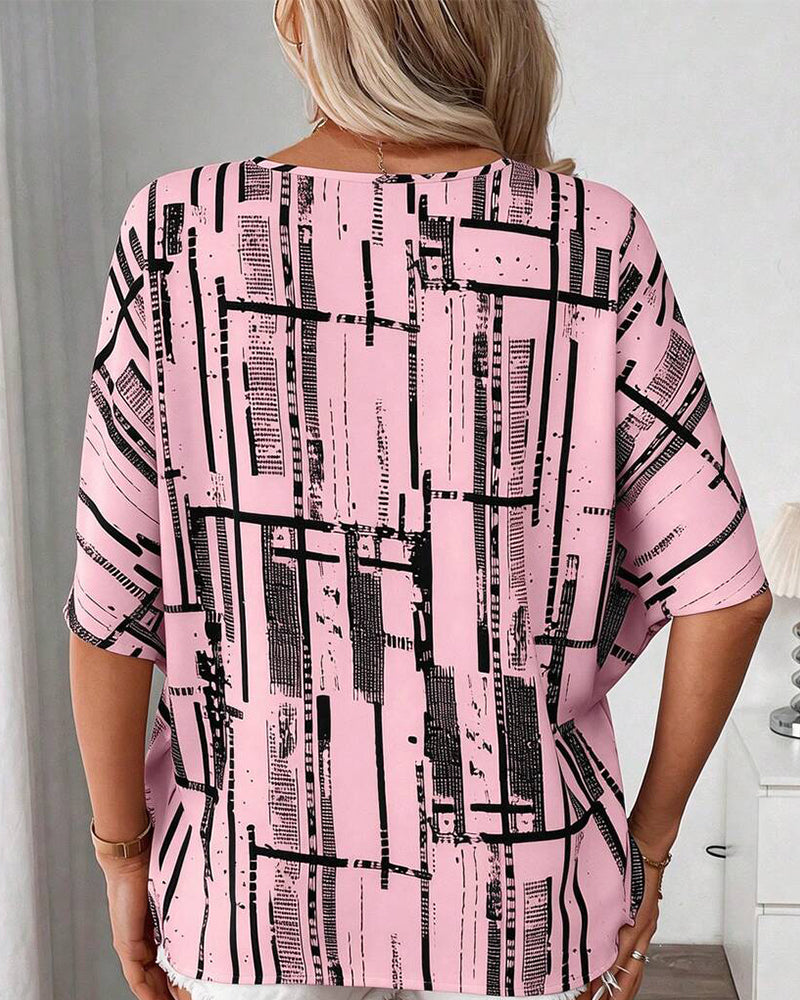 Blusa escote en V, corte recto, mangas murciélago