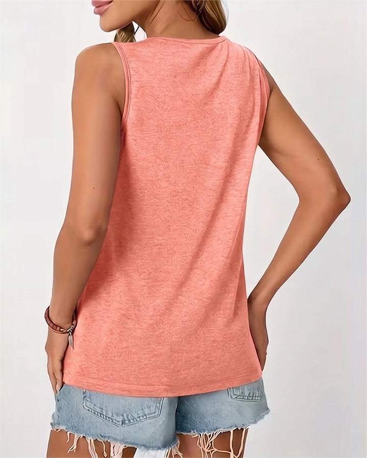 Top sin mangas liso con cuello en U plisado