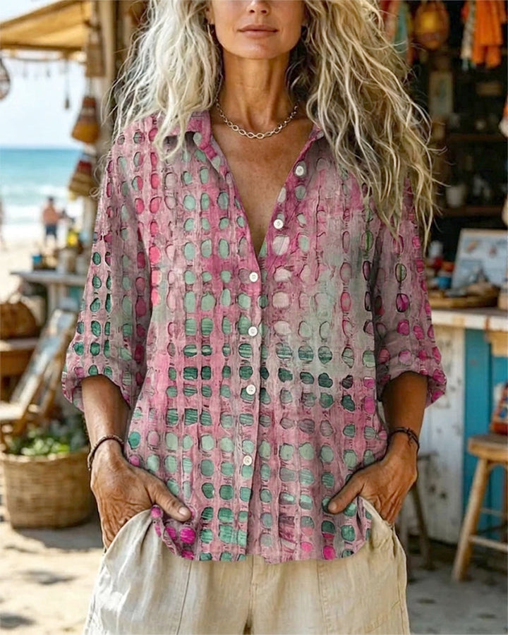 Camisa con degradado de lunares, cuello y mangas largas