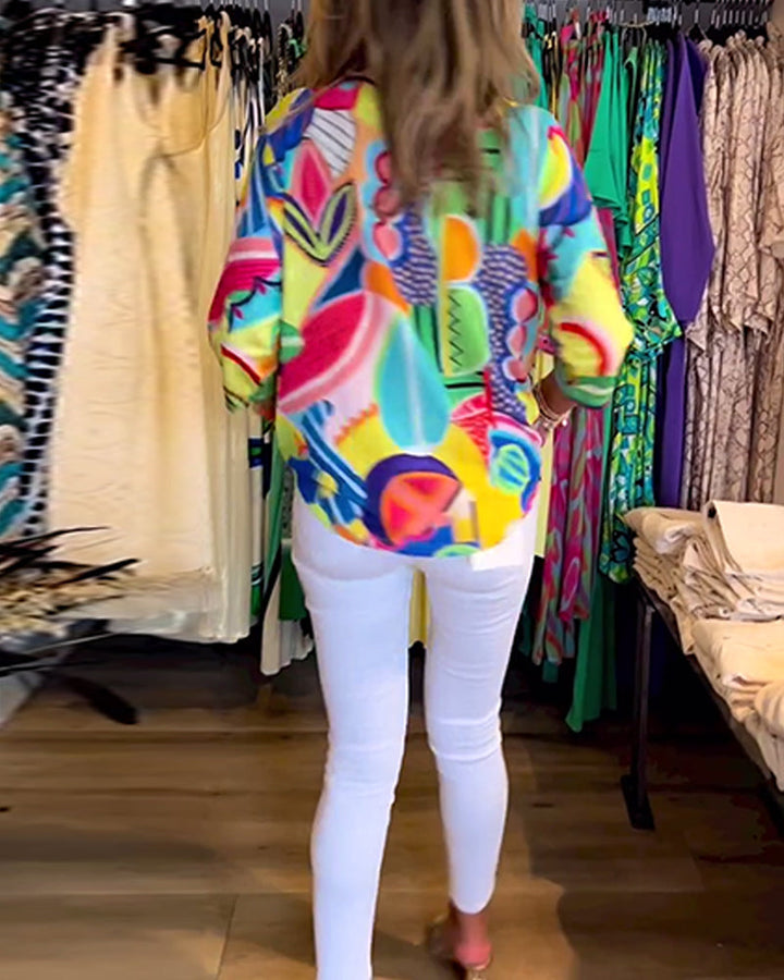 Blusa amplia estampada de manga larga