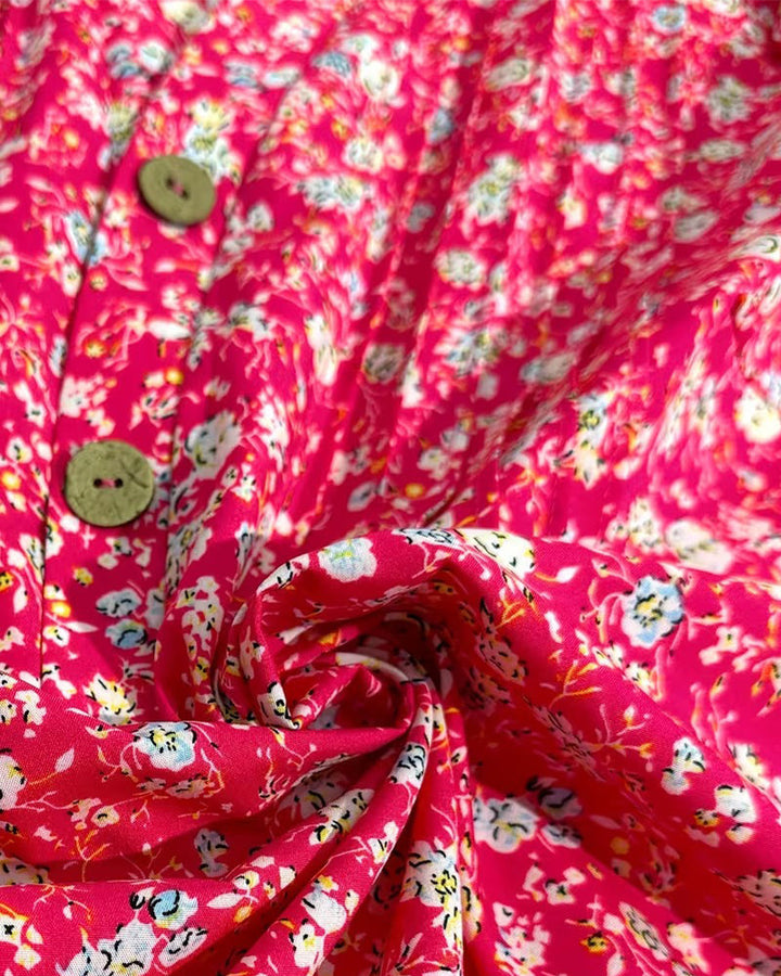 Blusa de escote en V con botones, estampado floral