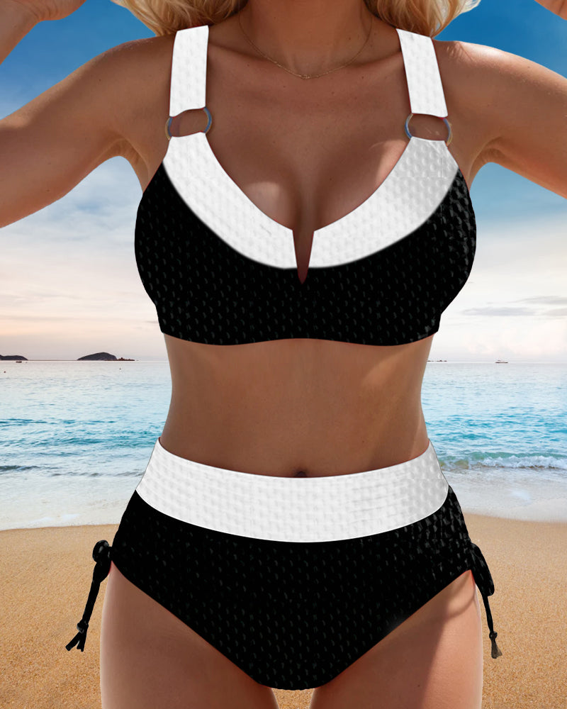 Bikini bralette de contraste con cintura alta