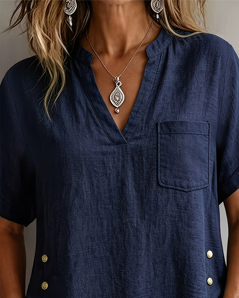 Blusa de escote en V de manga corta holgada