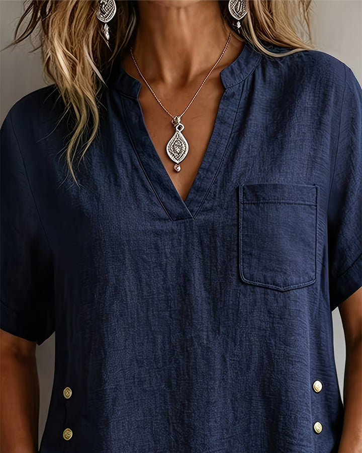 Blusa de escote en V de manga corta holgada