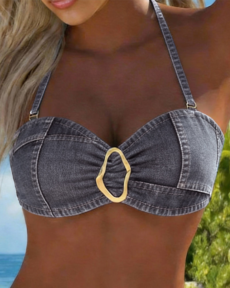 Bikini de dos piezas con liguero y hebilla metálica