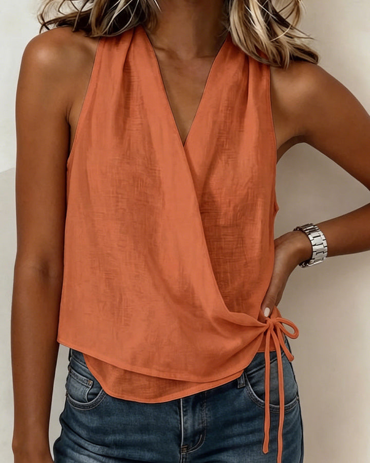 Blusa sin mangas lisa con escote en V