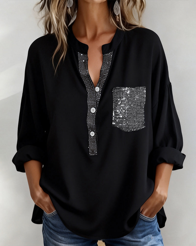 Top casual patchwork con lentejuelas amplio