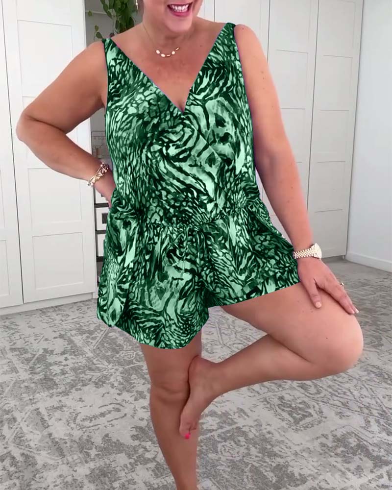 Traje de baño de una pieza con escote en V y estampado colorido