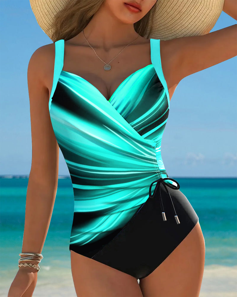 Traje de baño de una pieza con cordón de color contrastante