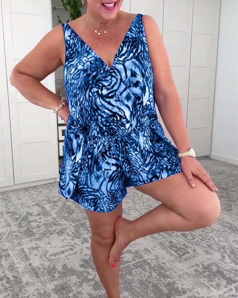 Traje de baño de una pieza con escote en V y estampado colorido