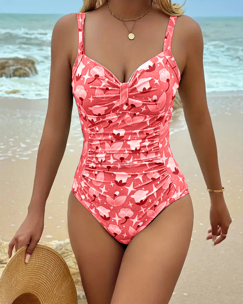 Traje de baño de una pieza estampado con tirantes