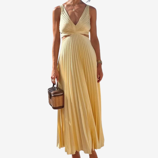 Vivienne™ Vestido de noche midi plisado con espalda descubierta