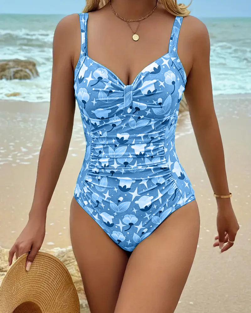 Traje de baño de una pieza estampado con tirantes