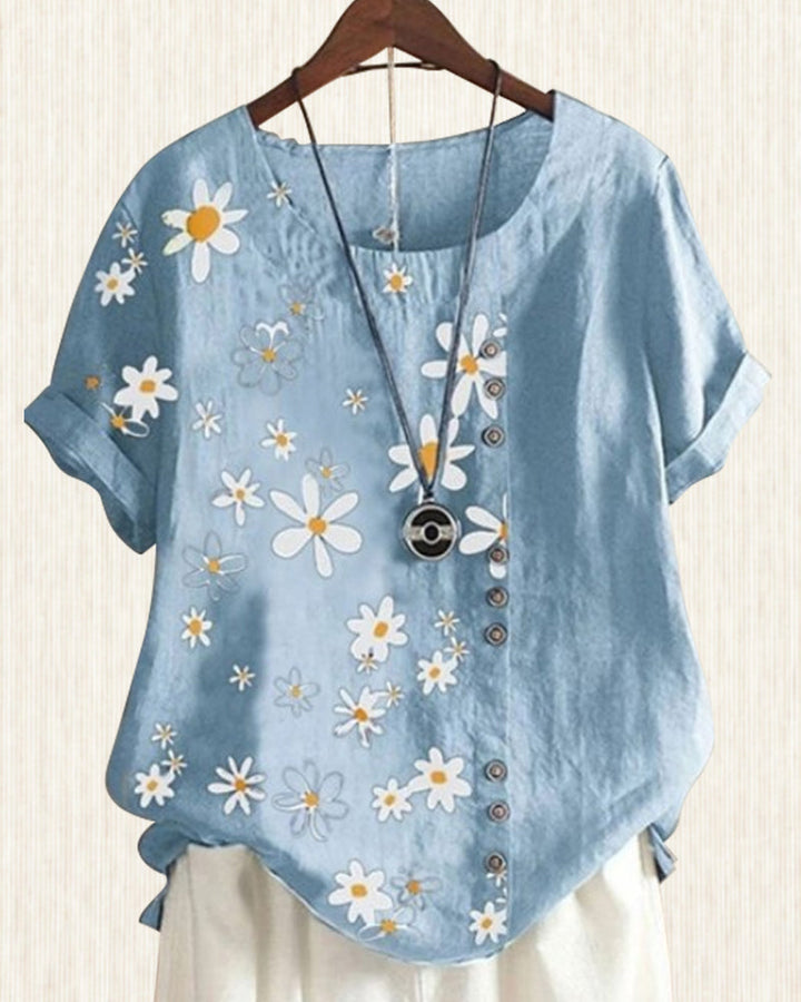 Blusa holgada de manga corta de algodón