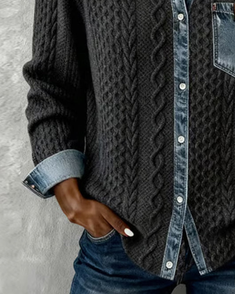Camisa de manga larga con patchwork de mezclilla