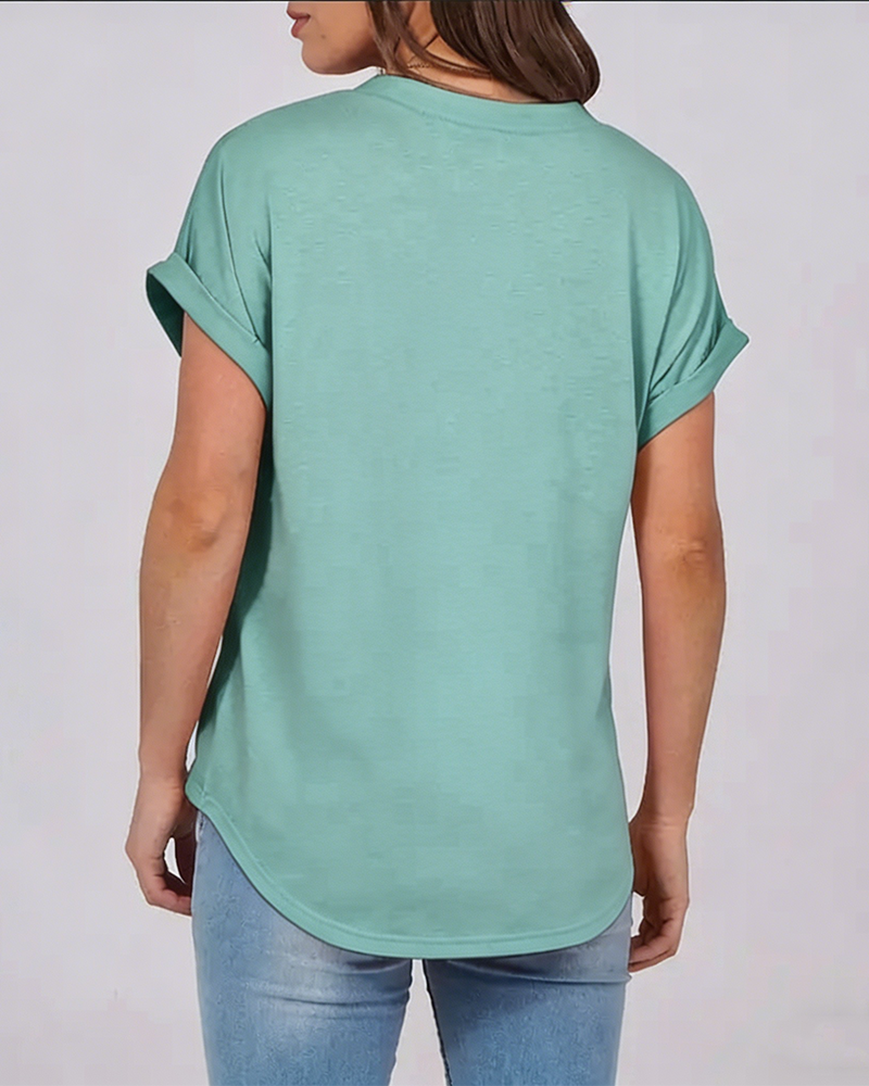 Camiseta lisa con escote en V y mangas cortas