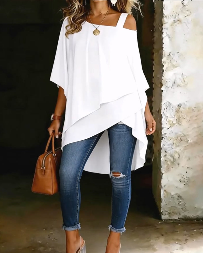 Blusa asimétrica de hombro al descubierto, de color liso y casual