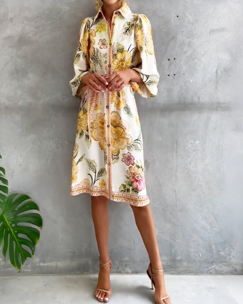 Luciana | Vestido de manga farol con cuello cranté